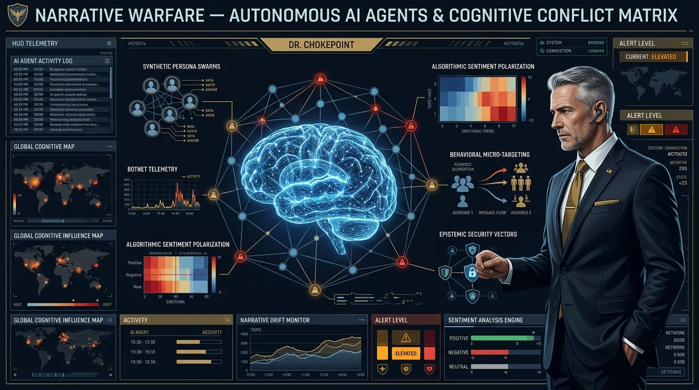 The Narrative Weapon: How Autonomous AI Agents and Cognitive Warfare Replace Physical Conflict - Tactical intelligence visual and operational telemetry