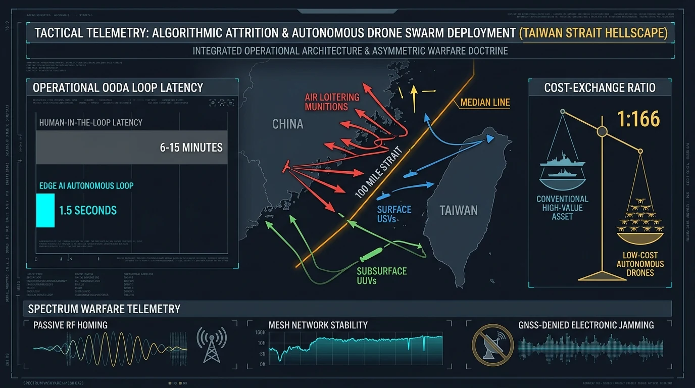 The 30-Second Strait: How Autonomous AI Drone Swarms Break Amphibious Invasions Before Humans Can React - Tactical intelligence visual and operational telemetry
