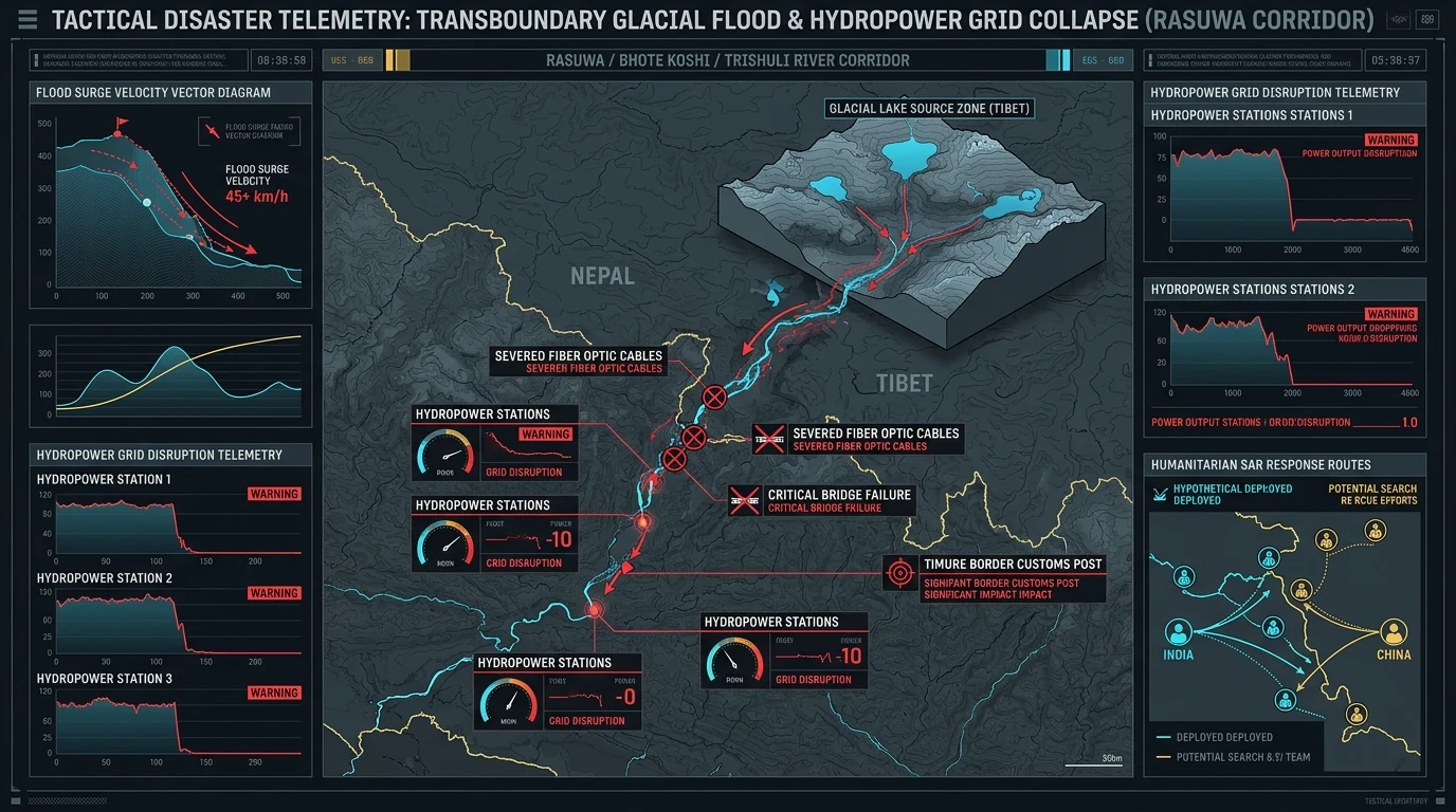 The Himalayan Chokepoint: How a Tibet Glacial Collapse Paralyzed Nepal's Energy Grid and Exposed Transboundary Vulnerabilities - Tactical intelligence visual and operational telemetry