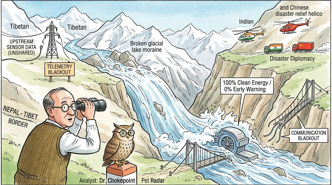 Dr. Chokepoint & Radar the Owl — The Himalayan Chokepoint: Transboundary Glacial Flood and Telemetry Blackouts